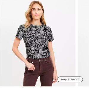 LOFT Etched Floral Everyday Crew Tee Shirt